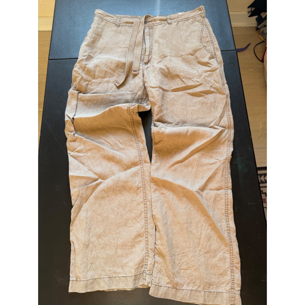 Old Navy Mens 36x32 Tan 100% Linen Drawstring Wide Leg Pants 481833-03-1